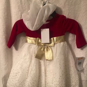 Fancy Little Girl Dress - Size 12m  Red/White/Gold